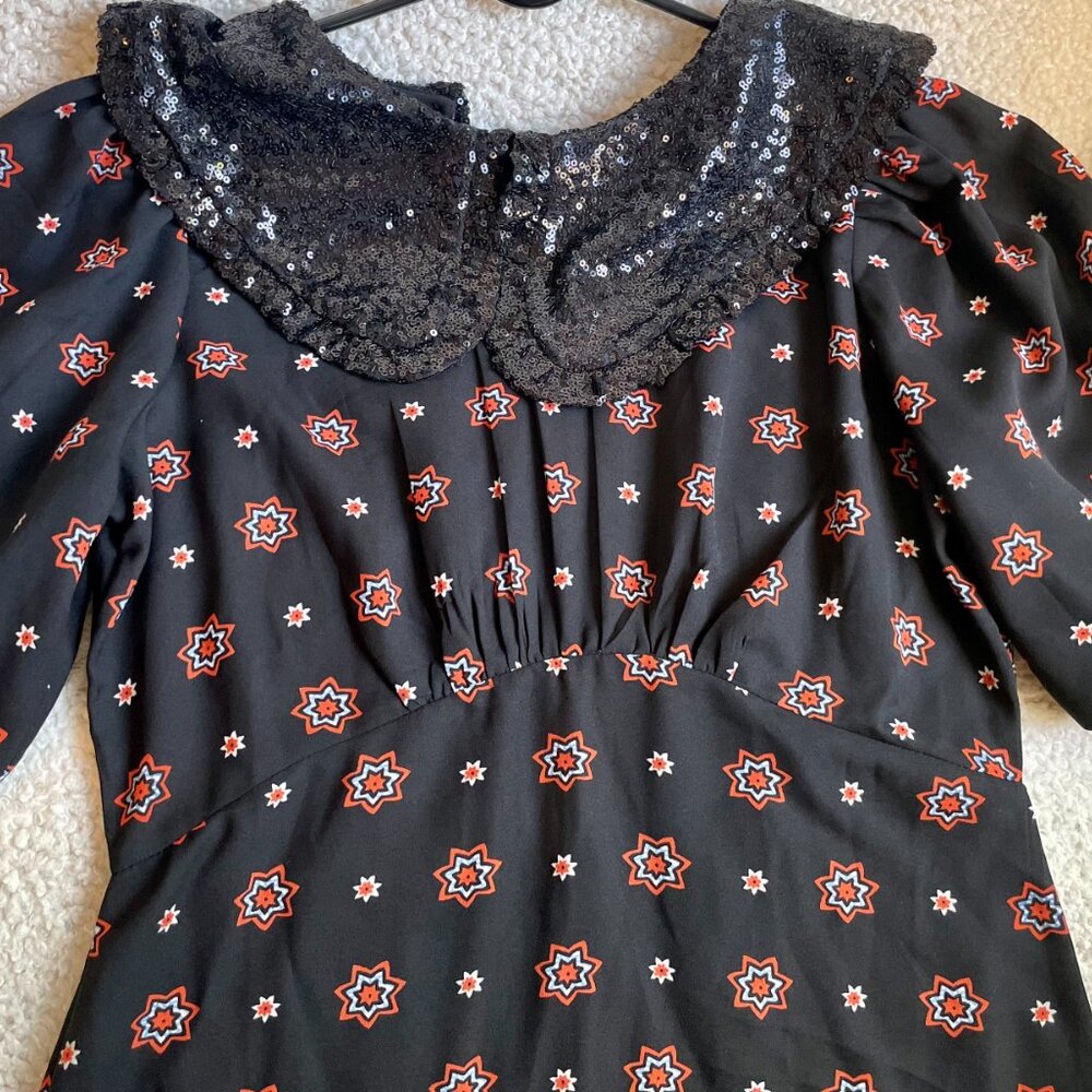 River Island Black Floral Sequin Collar Midi Dress